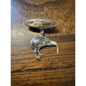 Vintage Silver New Zealand Paua Shell Kiwi Bird Brooch